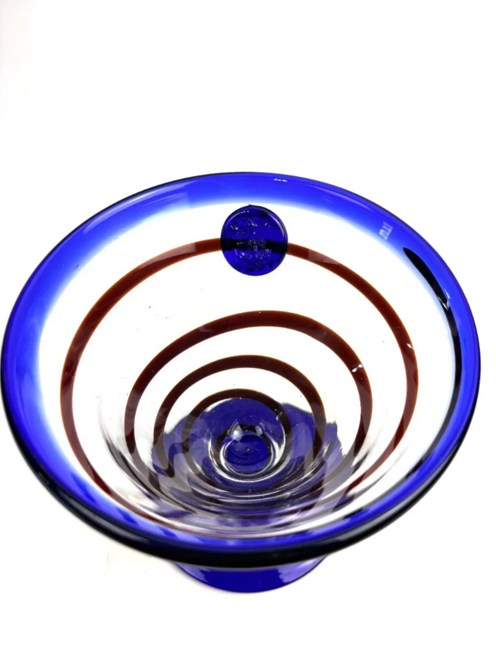 Royal Caribbean Cruise Line Glass Martini Cocktail Goblet Cobalt Blue Brown Swir